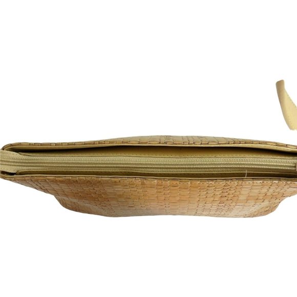 Vintage FOSSIL Tan Woven Leather Shoulder Bag Key Charm Zipper Handbag Purse - Picture 12 of 12